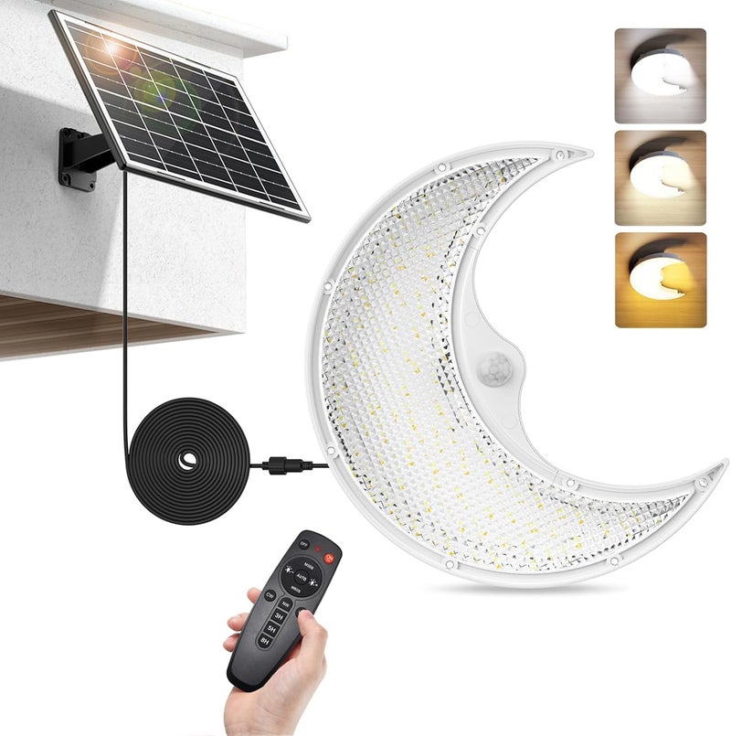 SunBonar Solar Moon Lights Indoor/Outdoor-Motion Sensor, Solar Shed Light with On/Off Switch & Remote, Daytime & Night Dimmable 3200K/4000K/6000K, Brighter Ceiling Lights for Barn Patio Carport Gazebo - Image 1